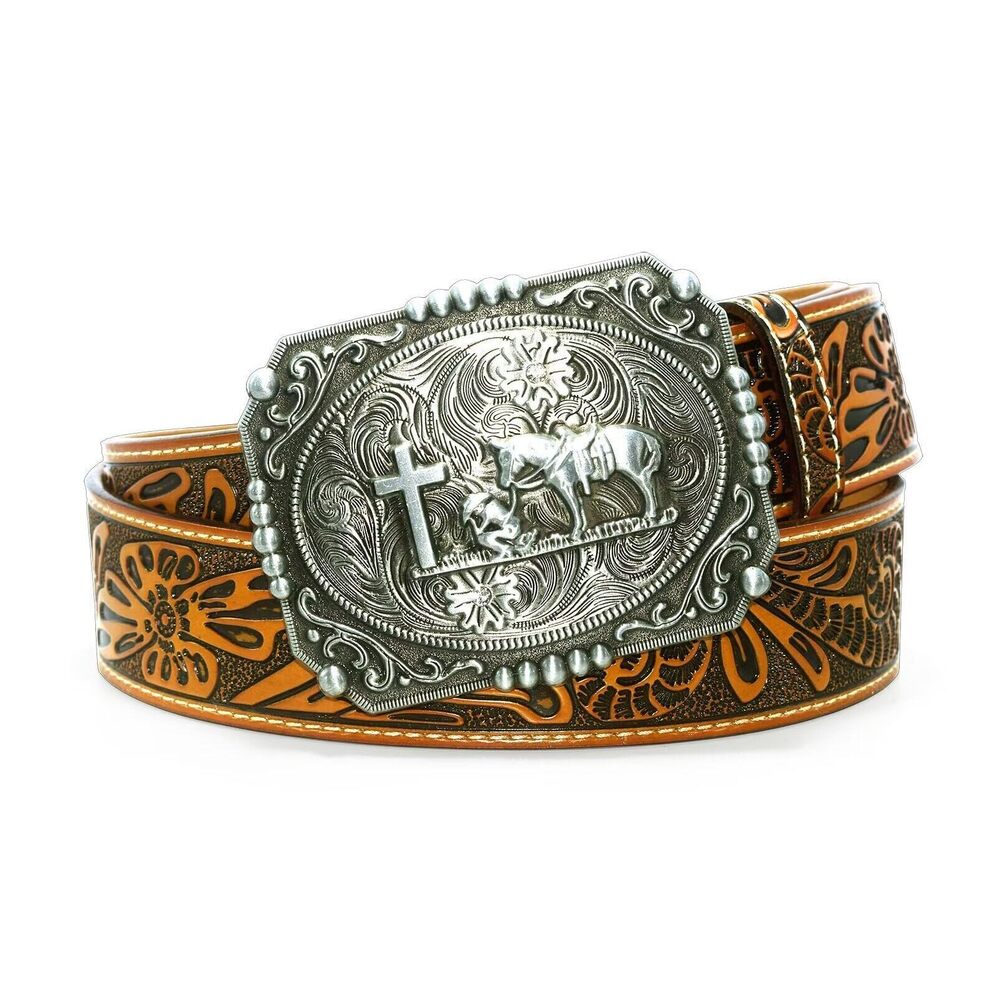 8254 Belts With Religion Cross Kneeling Prayer Western Cowboy